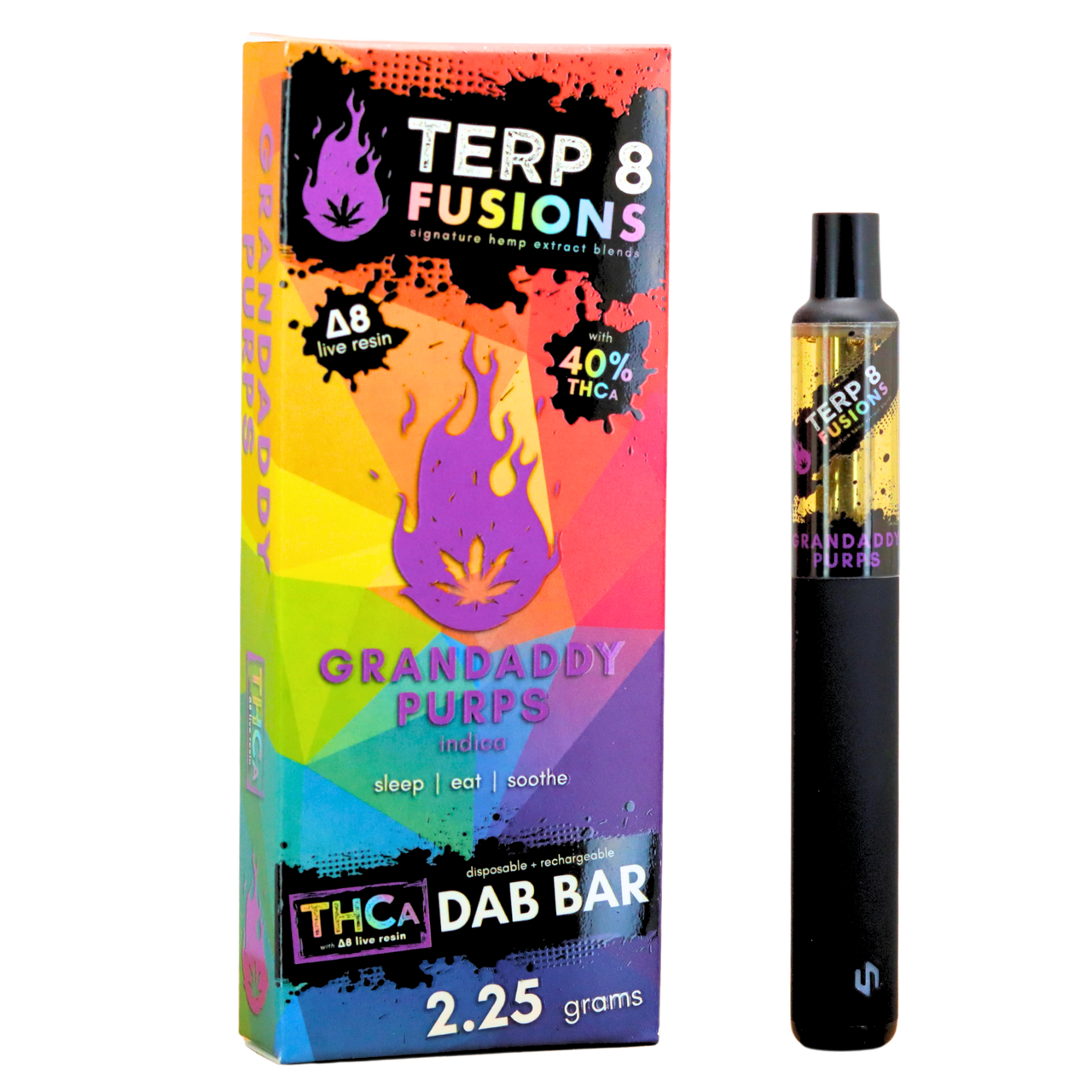 2.25-Gram Grandaddy Purps THCA + D8 Live Resin Disposable Dab Bar